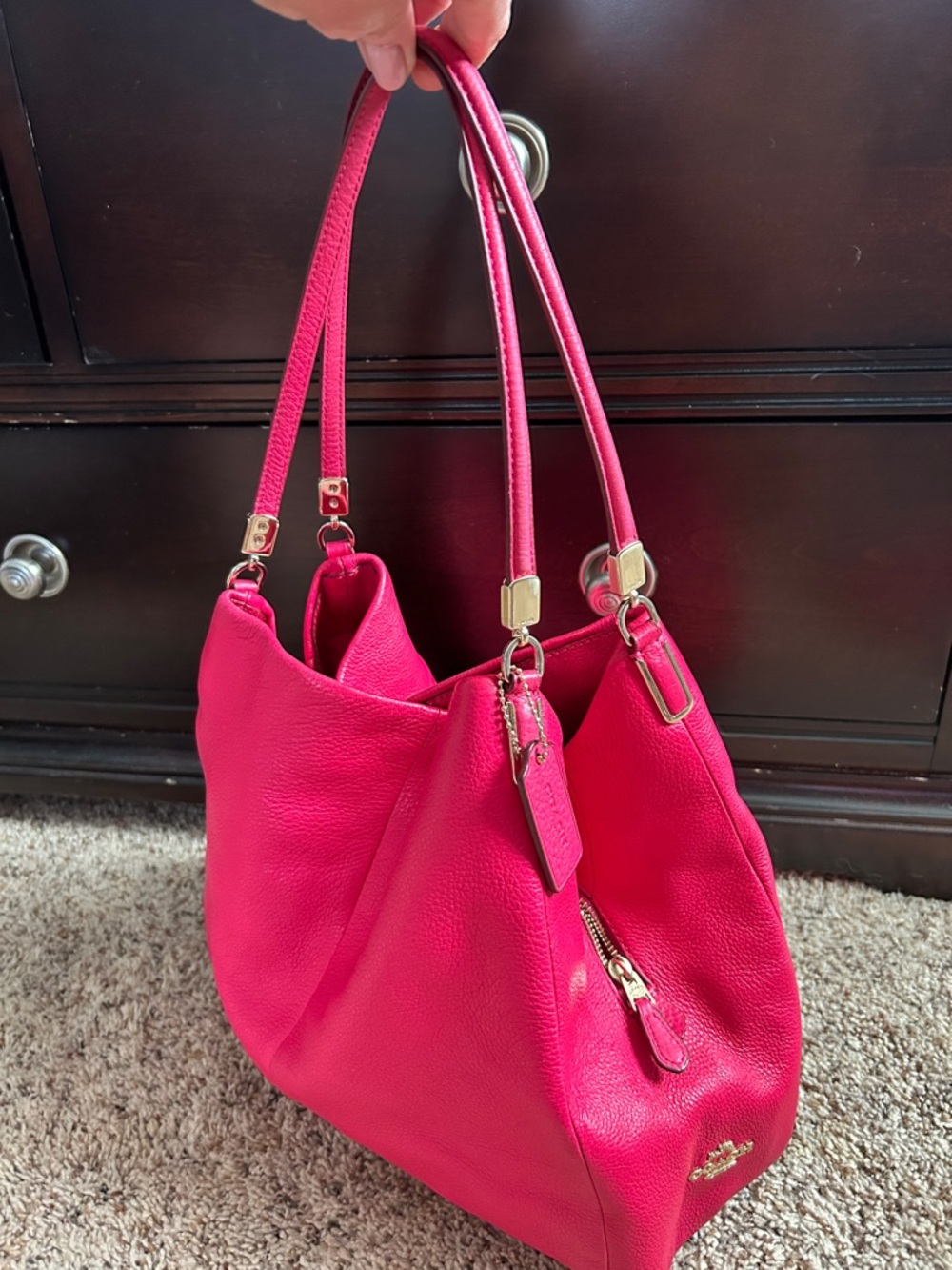 Hot Pink Leather Shoulder Bag and matching wallet/wristlet - Coach